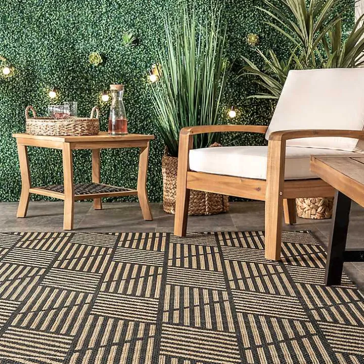 Lori Dark Gray Modern Geometric Outdoor Rug, 5x8