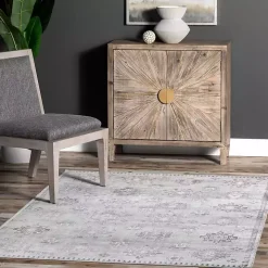 Lottie Gray Vintage Washable Area Rug, 5x8