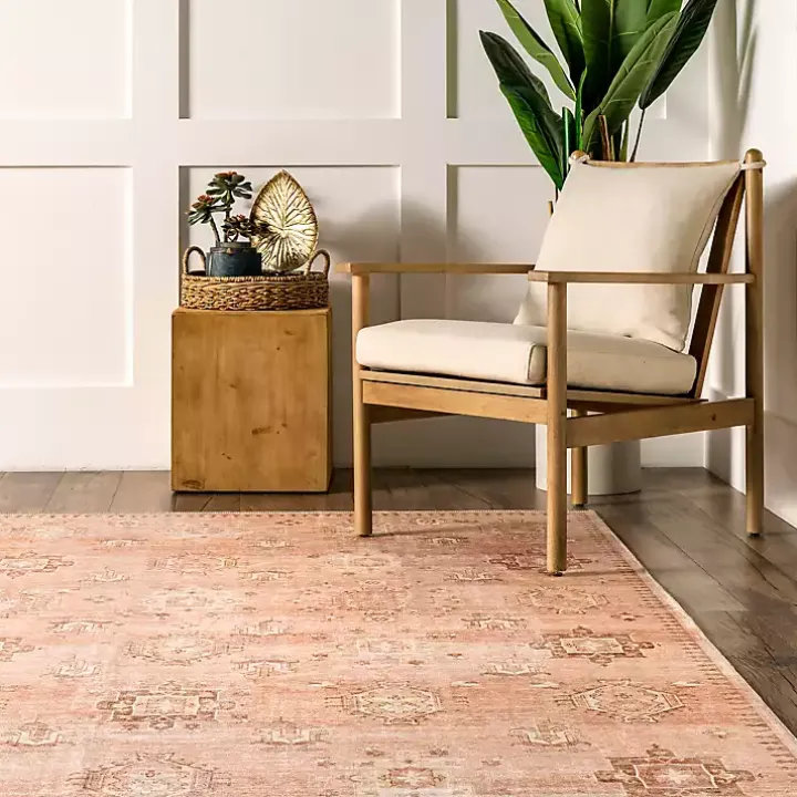 Lottie Peach Vintage Washable Area Rug, 5x8