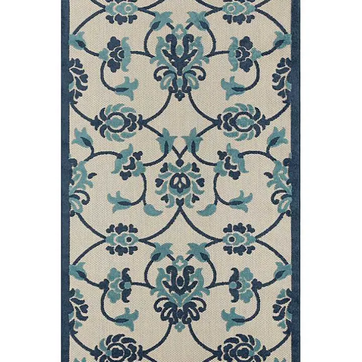 Lyla Blue Floral Damask Indoor/Outdoor Rug, 5x8