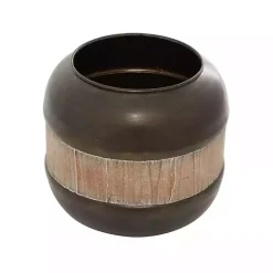 Mahogany Wood and Metal Jar with Lid, 11 in.