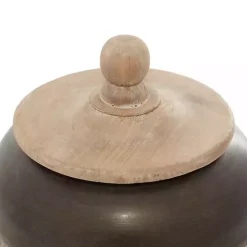 Mahogany Wood and Metal Jar with Lid, 11 in.