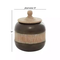 Mahogany Wood and Metal Jar with Lid, 11 in.