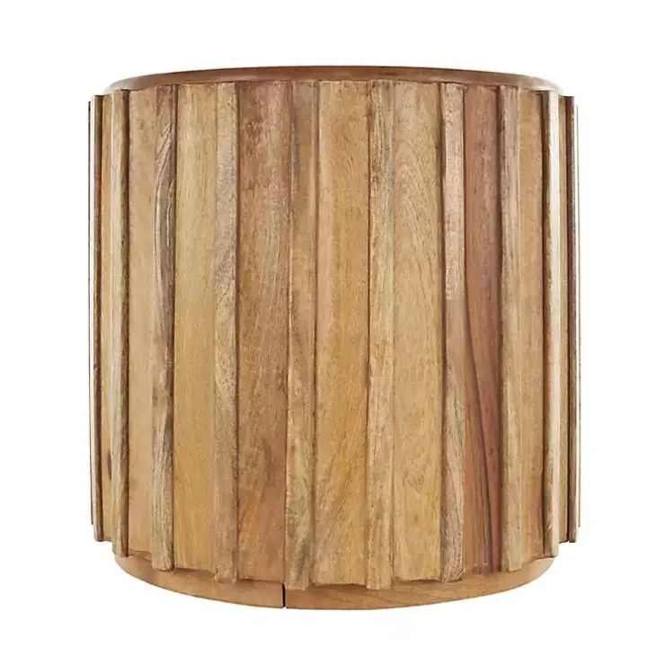 Mango Wood Ridged Drum Accent Table