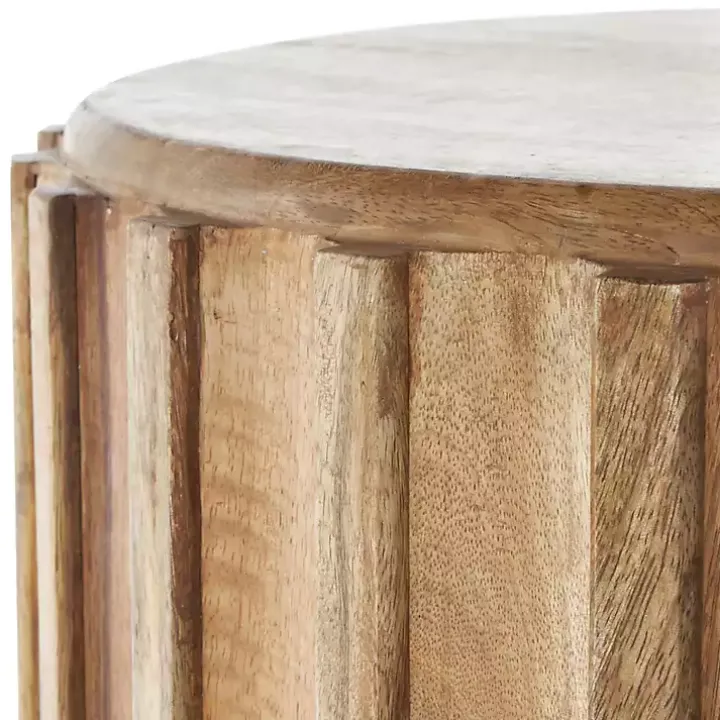 Mango Wood Ridged Drum Accent Table