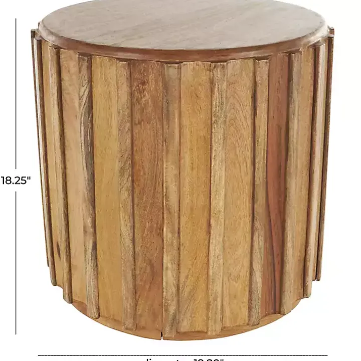 Mango Wood Ridged Drum Accent Table