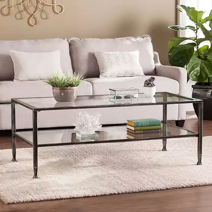 Mara Glass and Black Metal Coffee Table