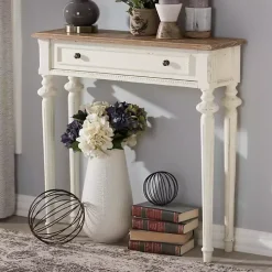 Marquetterie Whitewashed Oak Top Console Table