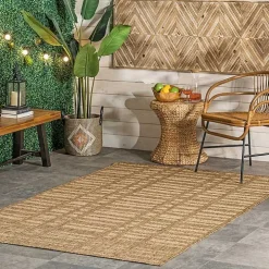 Marti Tan Banded Lines Outdoor Rug, 5x8