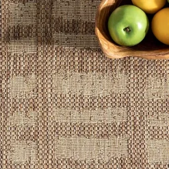 Marti Tan Banded Lines Outdoor Rug, 8x10