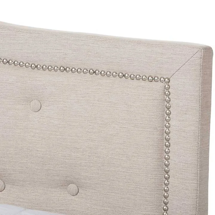 Mary Beige Button Tufted King Bed Frame