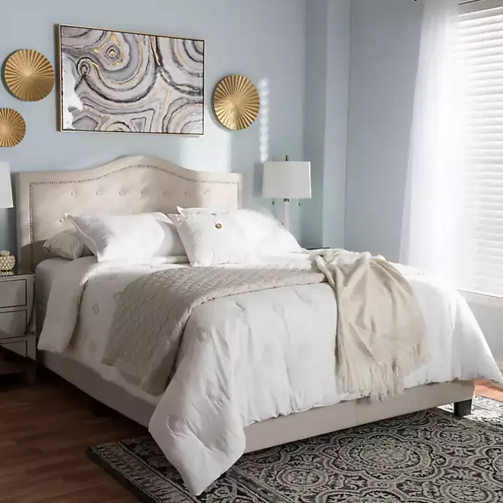 Mary Beige Button Tufted King Bed Frame