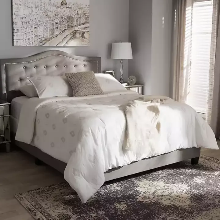Mary Light Gray Button Tufted Full Bed Frame