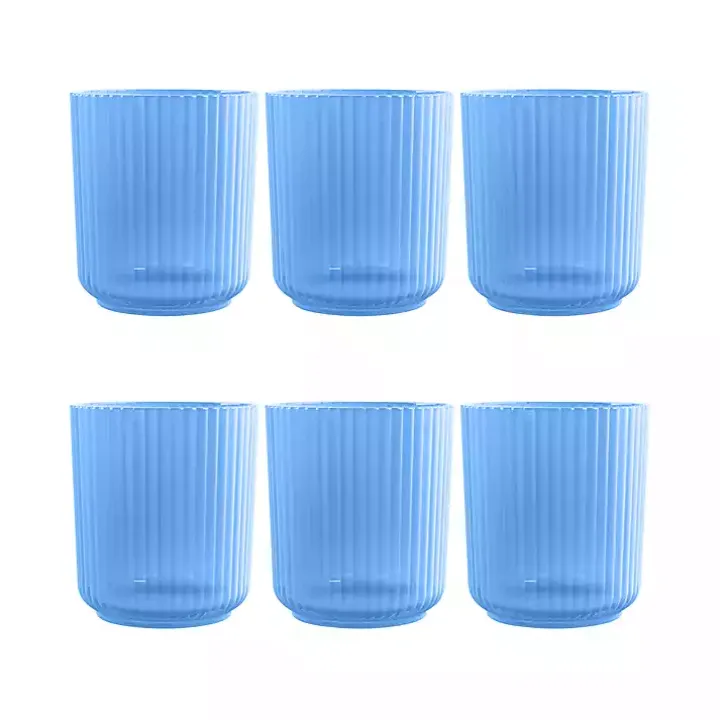 Matte Azure Ribbed Short Glasses, Set of 6
