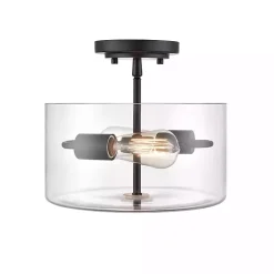 Matte Black Drum Semi-Flush Mount Light