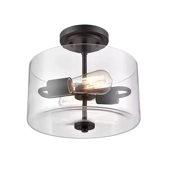 Matte Black Drum Semi-Flush Mount Light