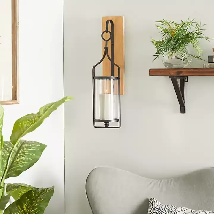 Matte Black Poplar Wood Sconce