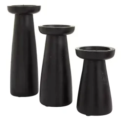 Matte Black Wood T-Shape Candle Holders, Set of 3