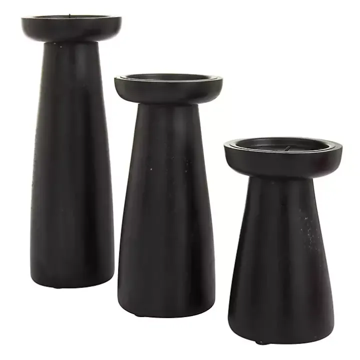 Matte Black Wood T-Shape Candle Holders, Set of 3