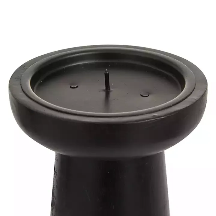 Matte Black Wood T-Shape Candle Holders, Set of 3