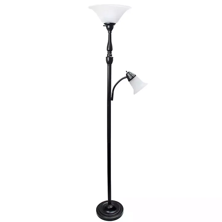 Matte Bronze and White Reading Arm Torchiere