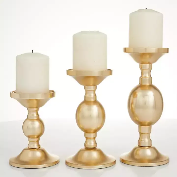 Matte Gold Metal 3-pc. Pillar Candle Holder Set
