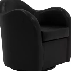 Max Black Faux Leather Swivel Club Accent Chair