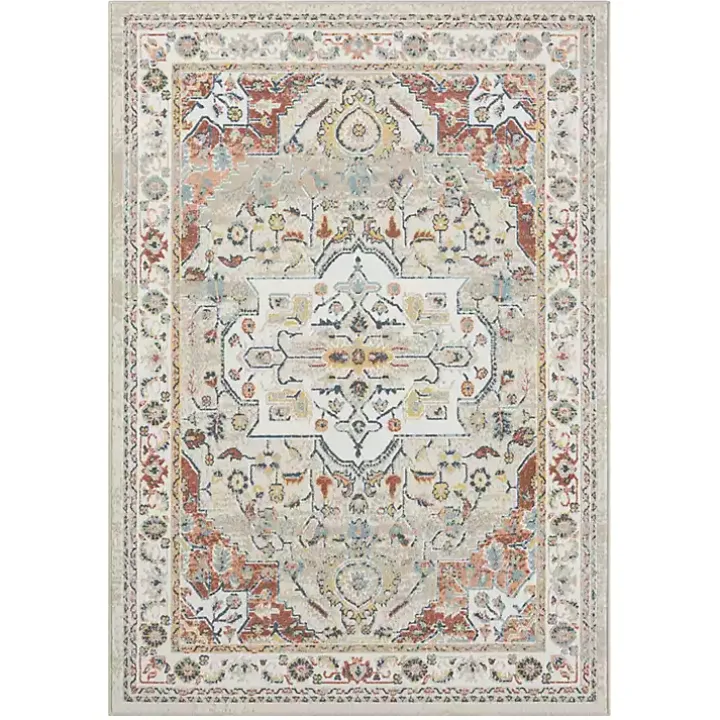 Medallion Ivory Rust Area Rug, 3x6