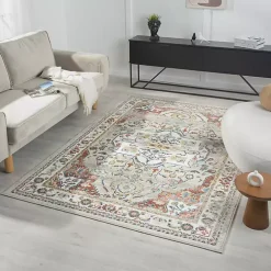 Medallion Ivory Rust Area Rug, 5x7