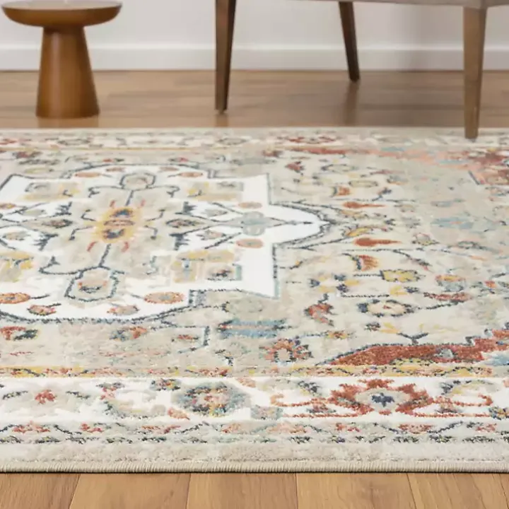 Medallion Ivory Rust Area Rug, 5x7