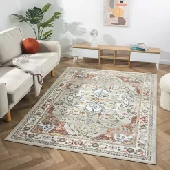 Medallion Ivory Rust Area Rug, 5x7