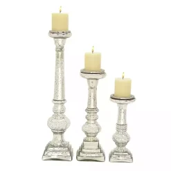 Mercury Glass Silver Candle Holders, Set of 3