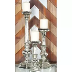 Mercury Glass Silver Candle Holders, Set of 3