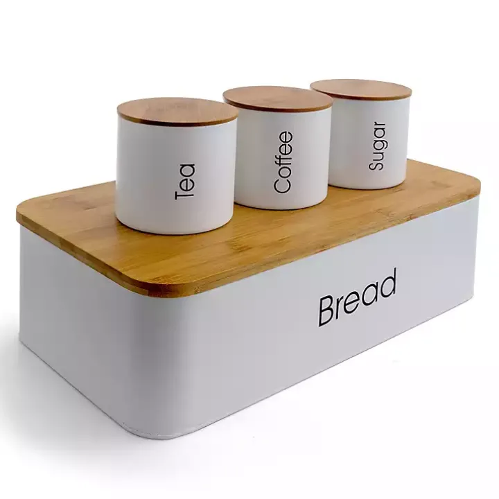 Metal and Bamboo Coffee Themed 4-pc. Containers