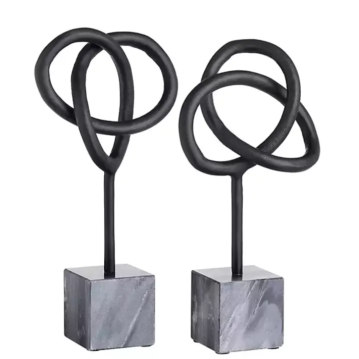 Metal and Marble Abstract Sculptures, Set of 2