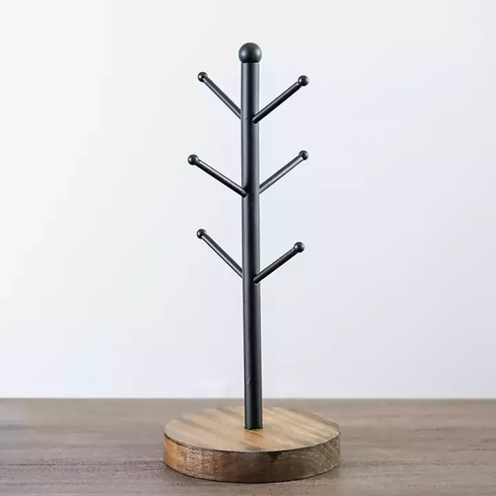 Metal and Pine Wood Mug Tree