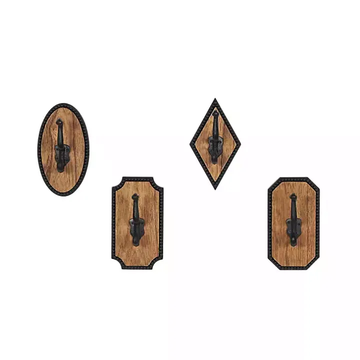 Metal and Wood Beaded Wall Hooks, Set of 4