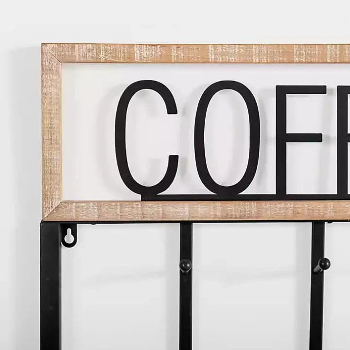 Metal and Wood Coffee Bar Wall Hooks