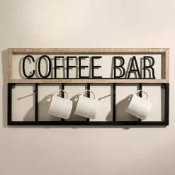 Metal and Wood Coffee Bar Wall Hooks