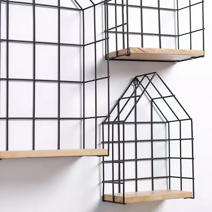 Metal Grate House Wall Shelves, Set of 3