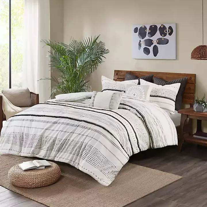 Mia White Striped 3-pc. King Duvet Cover Set