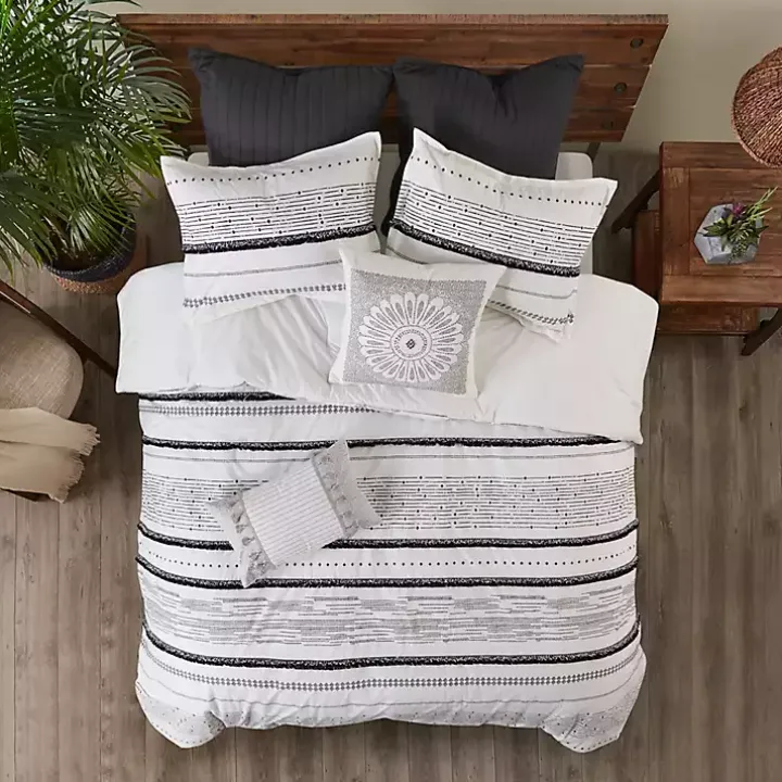 Mia White Striped 3-pc. King Duvet Cover Set