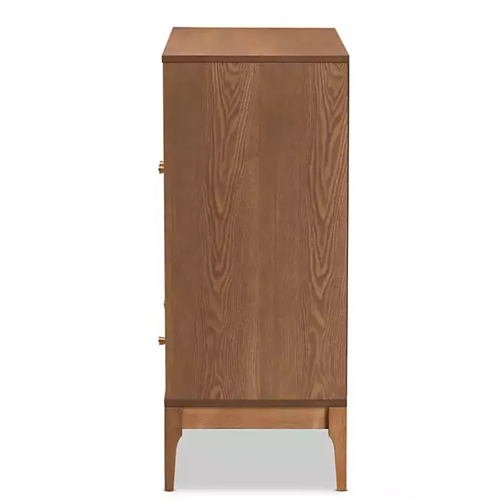 Mid-Century Modern Rattan Walnut Cabinet