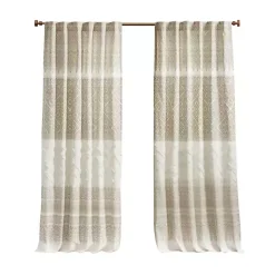 Mila Tan Horizontal Stripe Curtain Panel, 84 in.