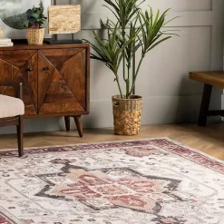 Miley Traditional Medallion Washable Area Rug, 5x8