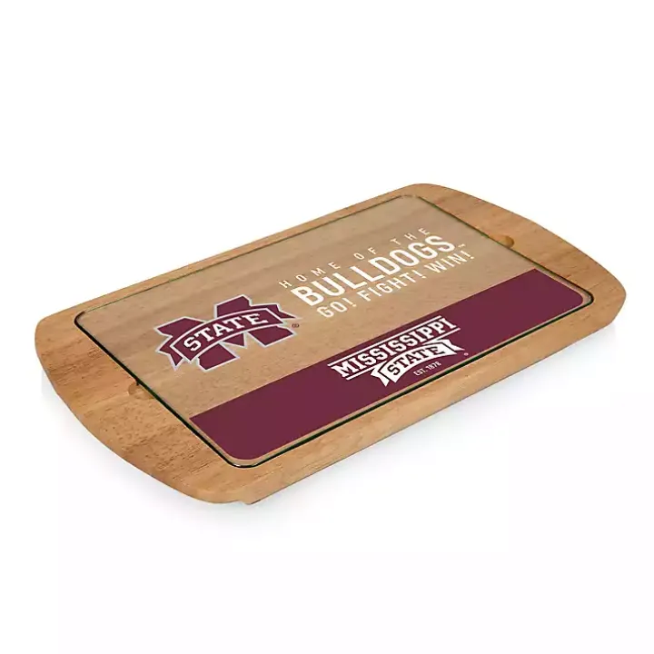Mississippi Bulldogs Wood and Glass Serving Board