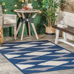 Mitchell Blue Geo Diamonds Outdoor Rug, 8x10