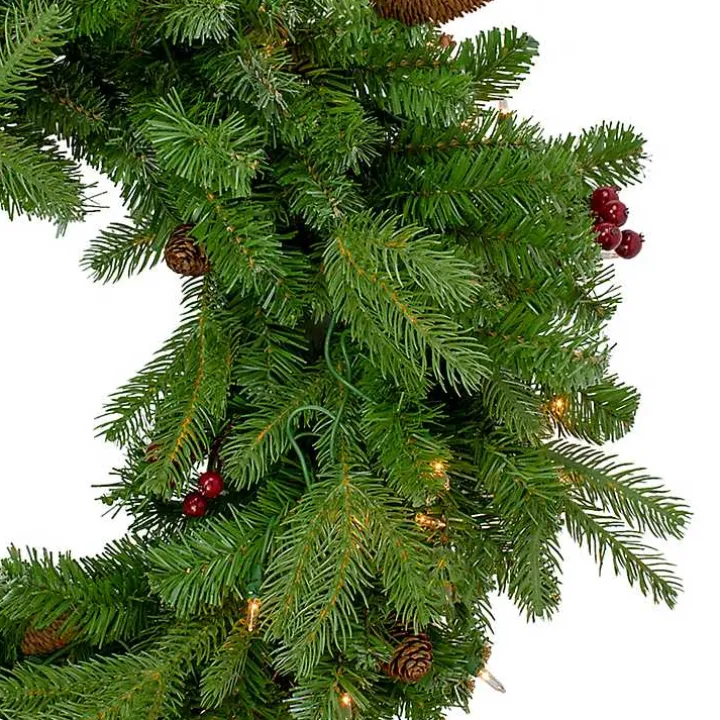 Mixed Winterberry Pinecone Pre-Lit Wreath