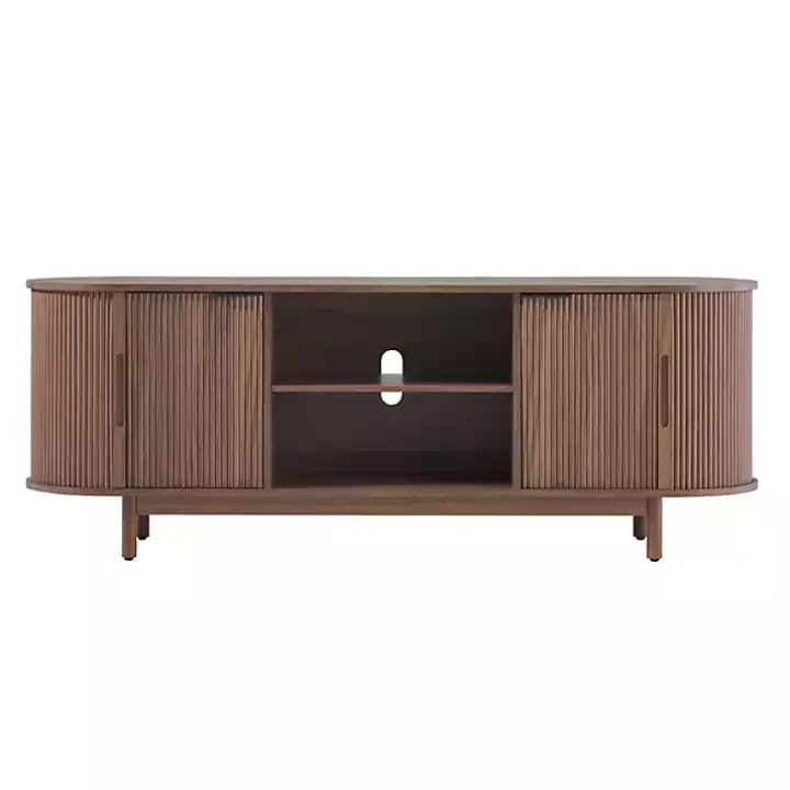 Mocha Brown Wood Reeded Oval TV Stand