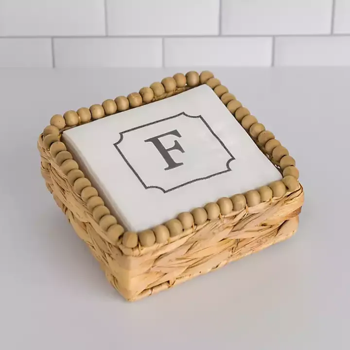 Monogram F Beaded Napkin Holder Set